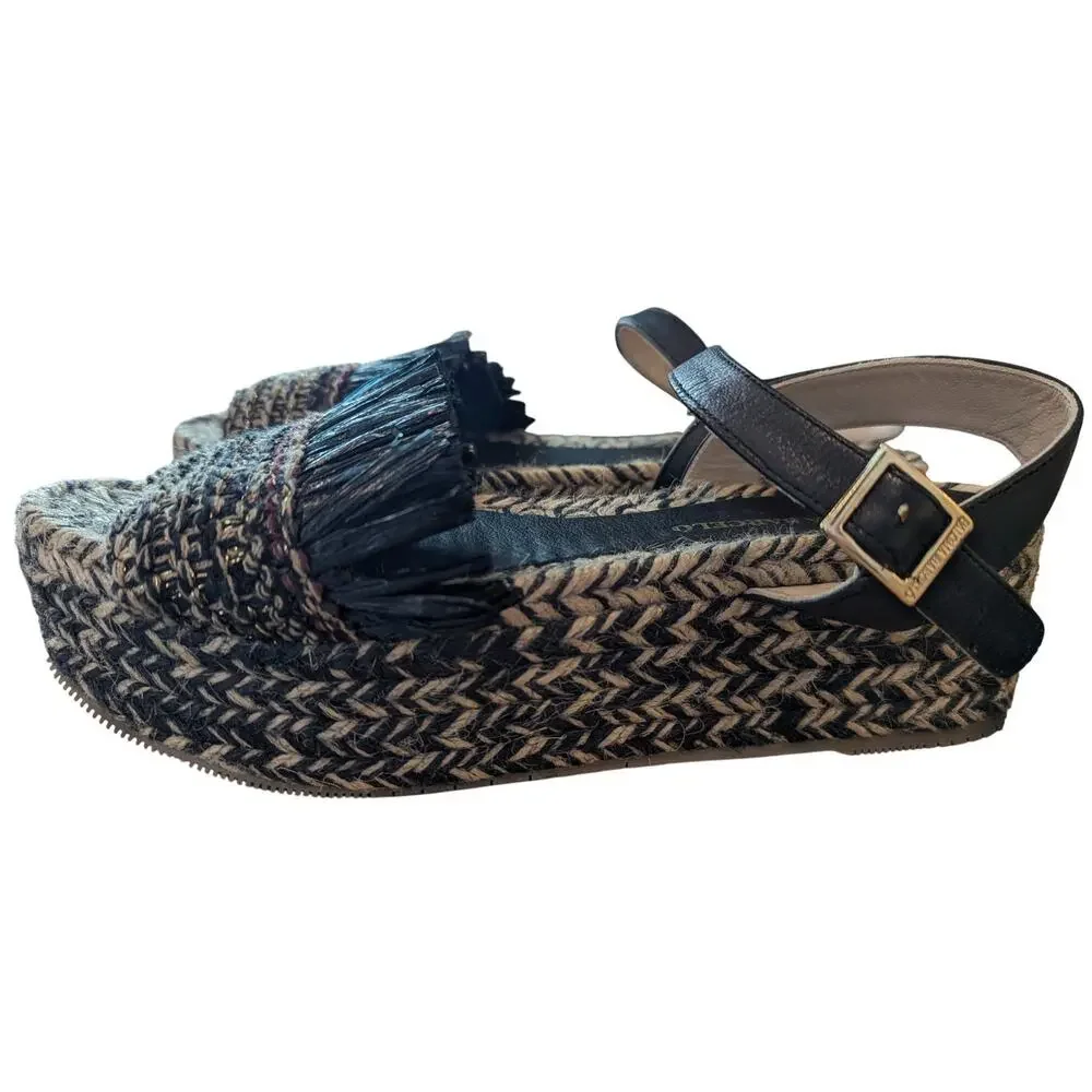 Paloma Barcelo Raffia Woven Fringe Espadrille Platform Sandals Size 38 - Picture 1 of 6